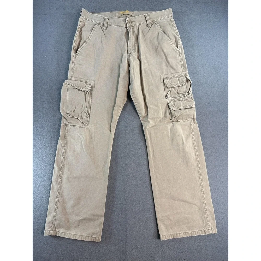Wrangler Pants Mens 32x30 Beige Relaxed Fit Cargo Canvas Straight Leg Workwear